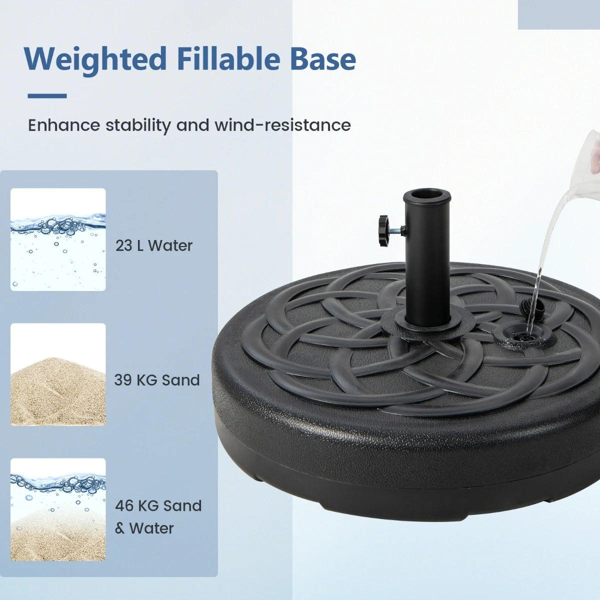22 Inch Fillable Heavy-Duty Round Patio Umbrella Base Stand