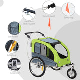 PawHut Dog Bike Trailer Pet Stroller Cart Carrier for Bicycle 360° Rotatable with Reflectors 3 Wheels Hitch Coupler Push/ Pull/ Brake Water Resistant Green