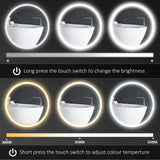 kleankin Round Bathroom Mirror with LED Lights, Wall Mount Dimmable Makeup Mirror with 3 Temperature Colours, Defogging Film and Memory Function, Frameless, Hardwired, 70 x 70 cm