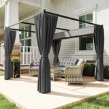 Outsunny 3 x 3(m) Retractable Pergola, Garden Gazebo Shelter with Curtains, for Grill, Patio, Deck, Charcoal Grey