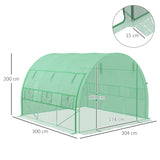 Outsunny Polytunnel Greenhouse Walk-in Grow House Tent with Roll-up Sidewalls, Zipped Door and 6 Windows, 3x3x2m Green