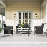 Outsunny 4 Piece Rattan Garden Furniture Sofa Set with Loveseat, Armchairs, Glass-Top Coffee Table and Cushions, Cream White