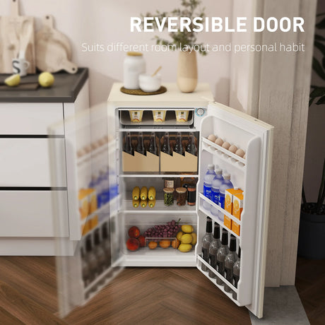 HOMCOM Under Counter Fridge, 91L Small Fridge with Chiller Box, Removable Shelf, Reversible Door, Adjustable Legs, Mini Refrigerator, Beige