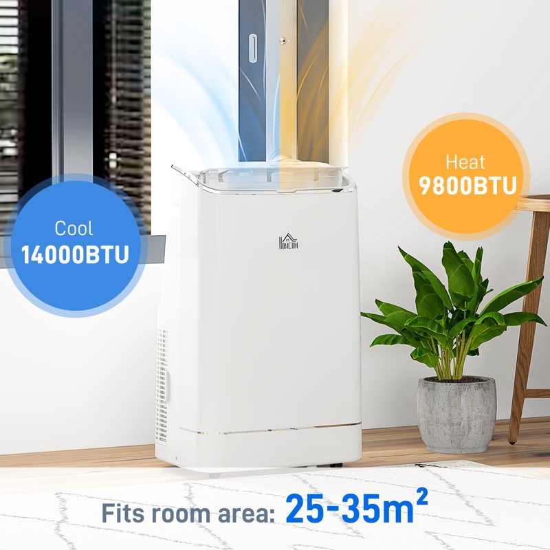 HOMCOM 14000 BTU Mobile Air Conditioner, 35m2, Smart Home WiFi, with Dehumidifier, Fan, 24H Timer, Window Kit, White