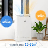 HOMCOM 14000 BTU Mobile Air Conditioner, 35m2, Smart Home WiFi, with Dehumidifier, Fan, 24H Timer, Window Kit, White