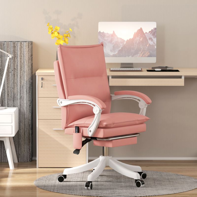 Vinsetto Vibration Massage Office Chair with Heat, Ergonomic Computer Desk Chairs, Faux Leather Desk Chair with Footrest, Armrest and Reclining Backrest, Pink