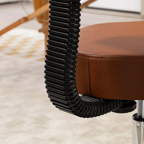 HOMCOM Beautician's Swivel Salon Chair w/ Padded Seat Back 5 Wheels Adjustable Height Salon Hairdressers Tattoo Spa Rolling Cushion Professional 48cm Brown