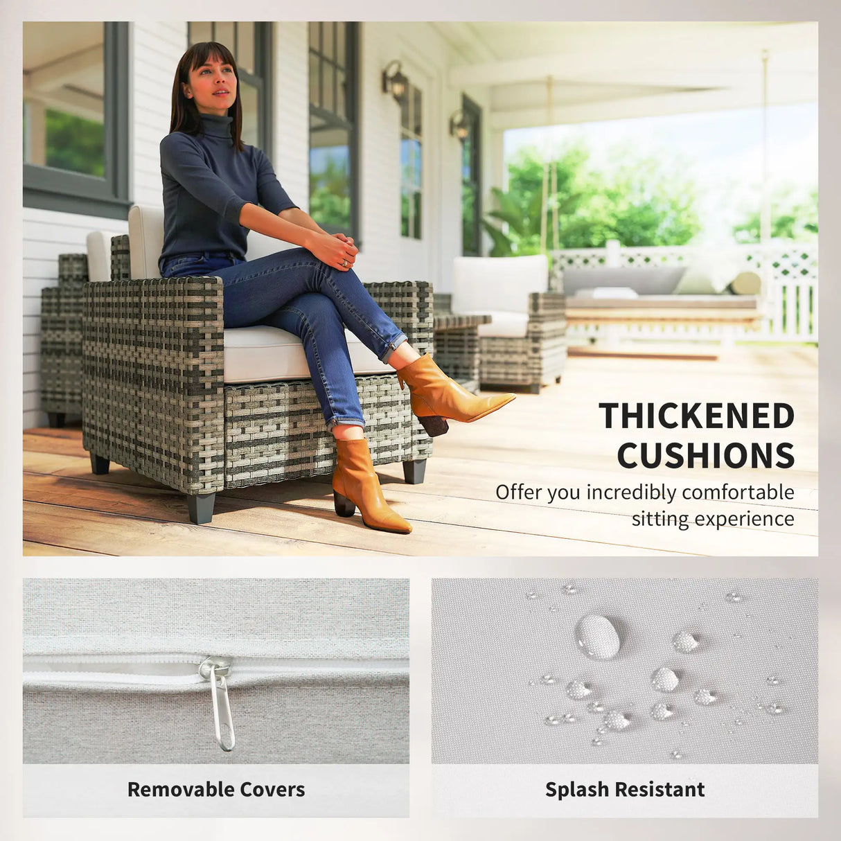 Outsunny Six-Piece Modular Rattan Sofa Set - Light Grey