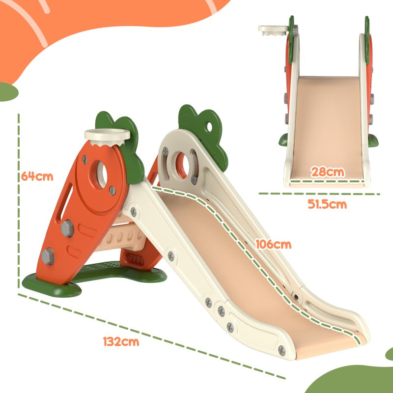 AIYAPLAY 3 in 1 Foldable Toddler Slide with Basketball Hoop, Climber, Carrot-themed, for 1-3 Years