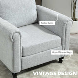 HOMCOM Vintage Accent Chair, Upholstered Occasional Chair with Back Pillow, Rolled Arms, Rubber Wood Legs, Light Grey