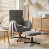 HOMCOM Swivel Armchair and Footstool Set, Height Adjustable Accent Chair with Adjustable Headrest, Rocking Function, Grey