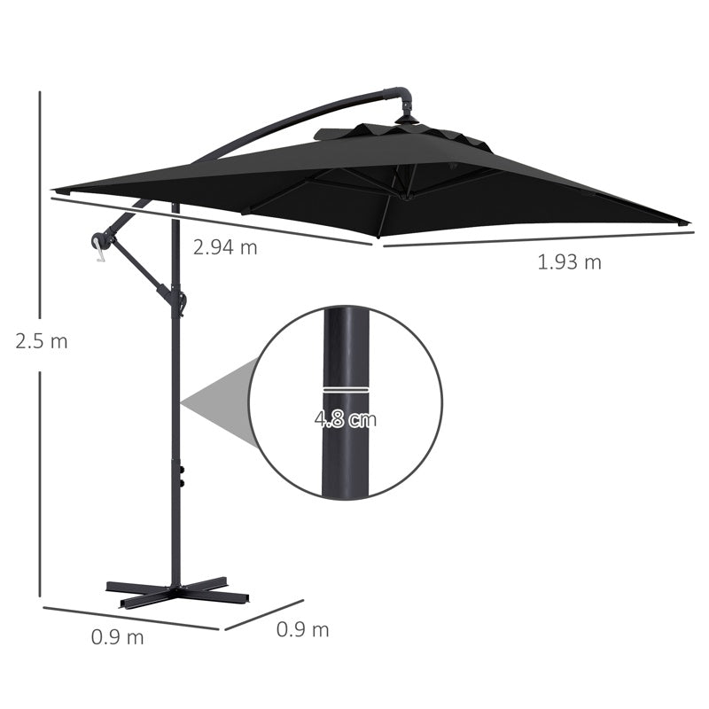 Outsunny 3m Cantilever Overhanging Parasol, with Cross Base - Black