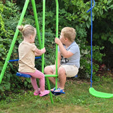Outsunny Metal Garden Swing Set Height Adjustable Children Outdoor Backyard Play Set for Toddlers Over 3 Years Old, Green