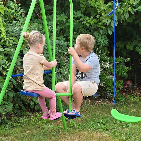 Outsunny Metal Garden Swing Set Height Adjustable Children Outdoor Backyard Play Set for Toddlers Over 3 Years Old, Green