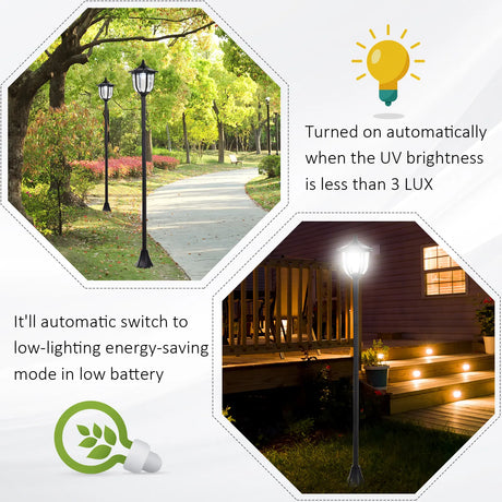 Outsunny Outdoor Garden Solar Post Lamp Sensor Light  LED Lantern Bollard Pathway Torch Light 1.77m Tall