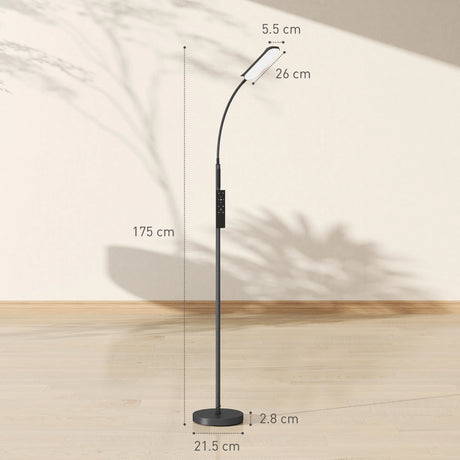 HOMCOM LED Floor Lamp, Standing Lamp with Remote & Touch Control, Stepless Dimmable Colours Temperature & Brightness, 360 Adjustable Gooseneck, 1 Hour Timer, Memory Function for Living Room, Black