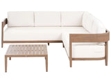 Garden Corner Sofa Set Brown Aluminium Frame with Light Beige Cushions 5 Seater Coffee Table Beliani