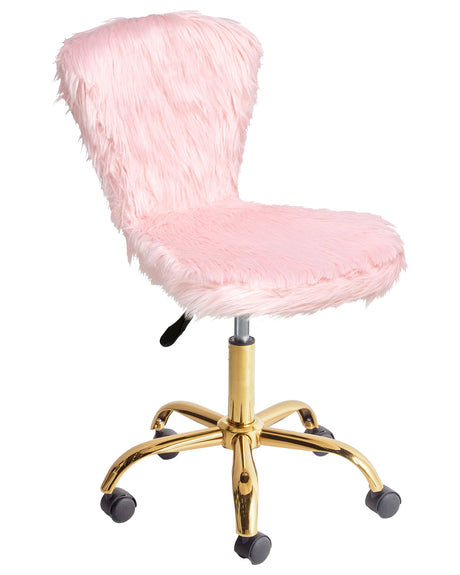 Office Swivel Chair Pastel Pink Faux Fur with Starbase Adjustable Height Modern Design Home Office Beliani