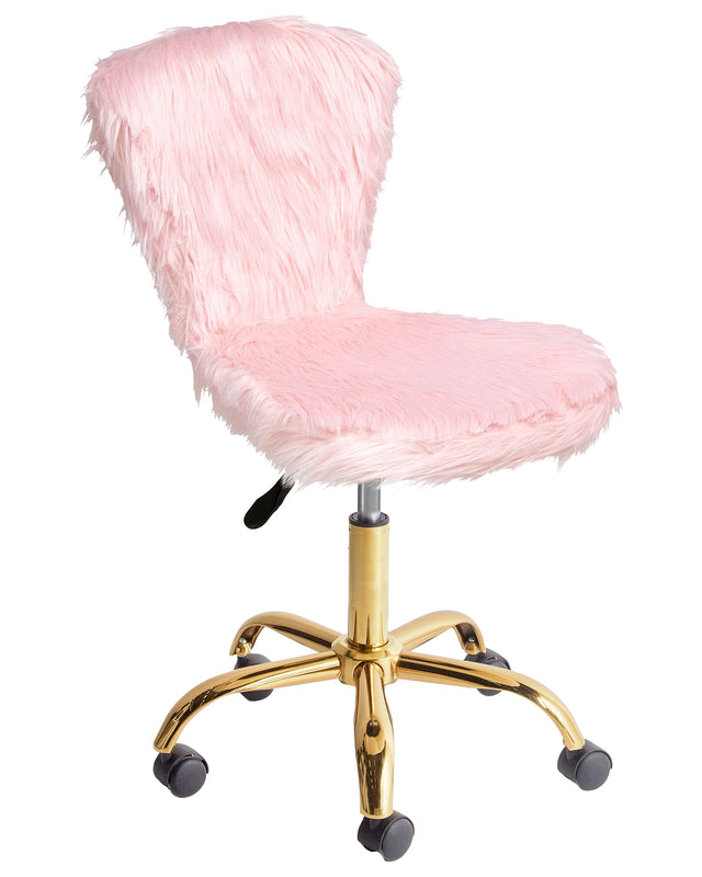 Office Swivel Chair Pastel Pink Faux Fur with Starbase Adjustable Height Modern Design Home Office Beliani