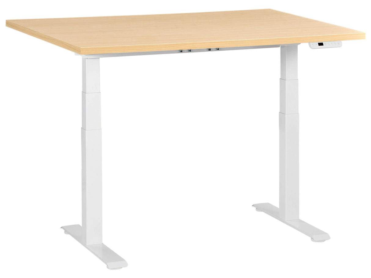 Electrically Adjustable Desk Light Brown Tabletop White Steel Frame 120 x 60 cm Sit and Stand Square Feet Modern Design Beliani