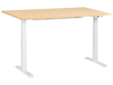 Electrically Adjustable Desk Light Brown Tabletop White Steel Frame 160 x 72 cm Sit and Stand Square Feet Modern Design Beliani