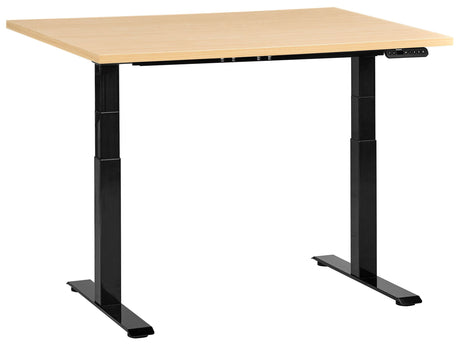 Electrically Adjustable Desk Light Brown Tabletop Black Steel Frame 120 x 60 cm Sit and Stand Square Feet Modern Design Beliani