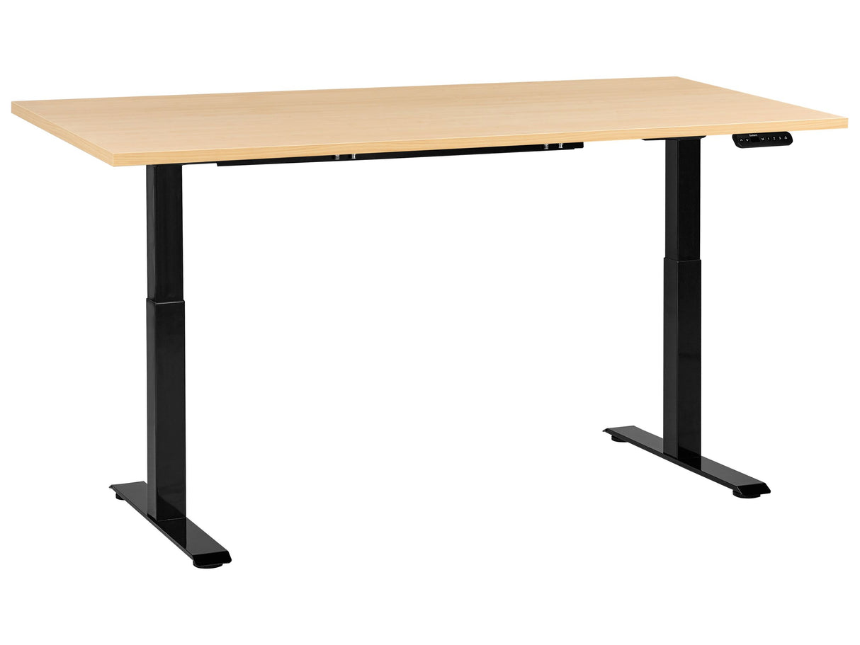 Electrically Adjustable Desk Light Brown Tabletop Black Steel Frame 180 x 72 cm Sit and Stand Square Feet Modern Design Beliani