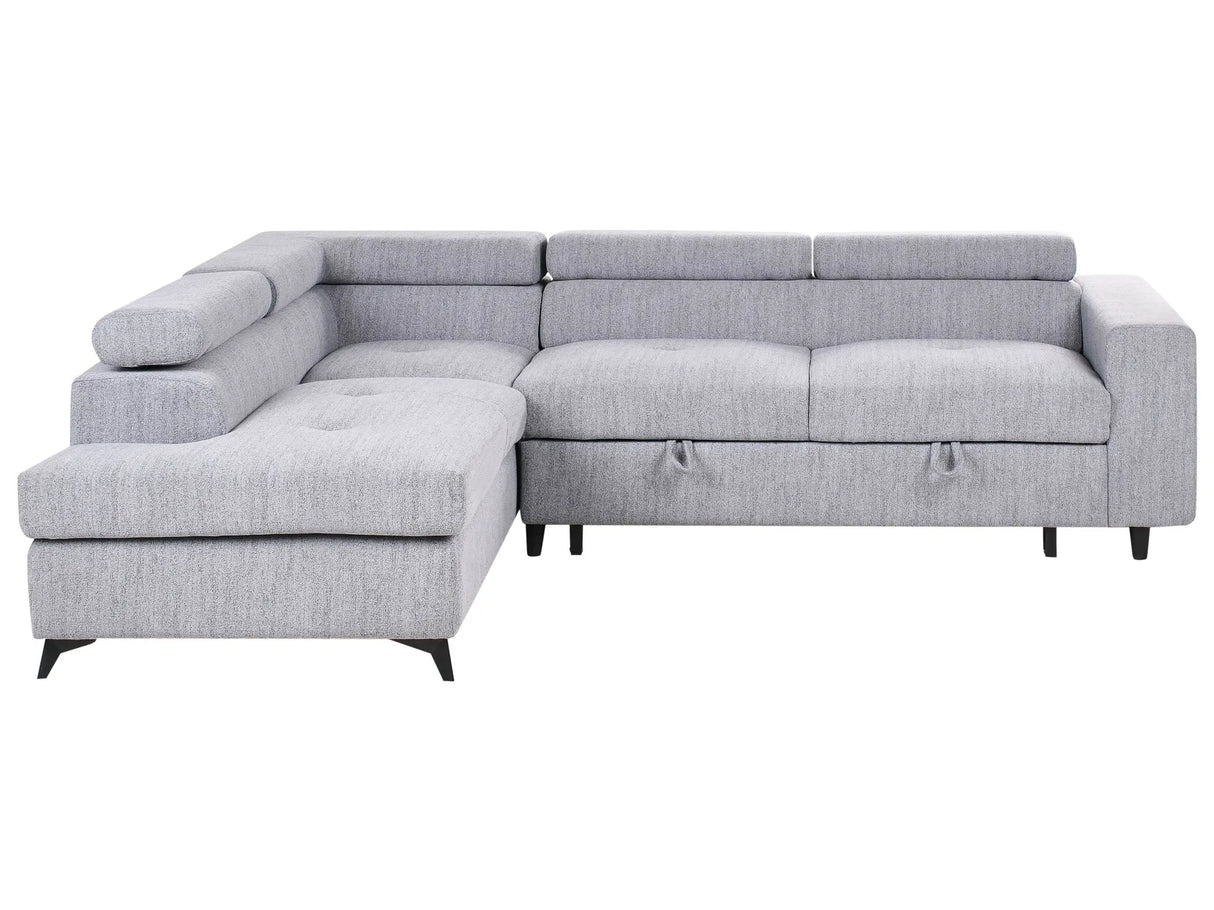 5 Corner Seater Sofa Bed Right Handed Grey Fabric Upholstery with Adjustable Headrests Thickly Padded Modern Style Living Room Furniture Beliani