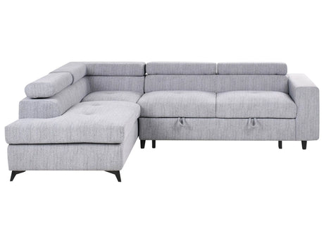 5 Corner Seater Sofa Bed Right Handed Grey Fabric Upholstery with Adjustable Headrests Thickly Padded Modern Style Living Room Furniture Beliani