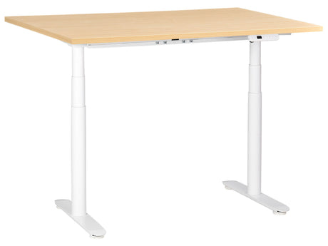 Electrically Adjustable Desk Light Brown Tabletop White Steel Frame 120 x 60 cm Sit and Stand Round Feet Modern Design Beliani