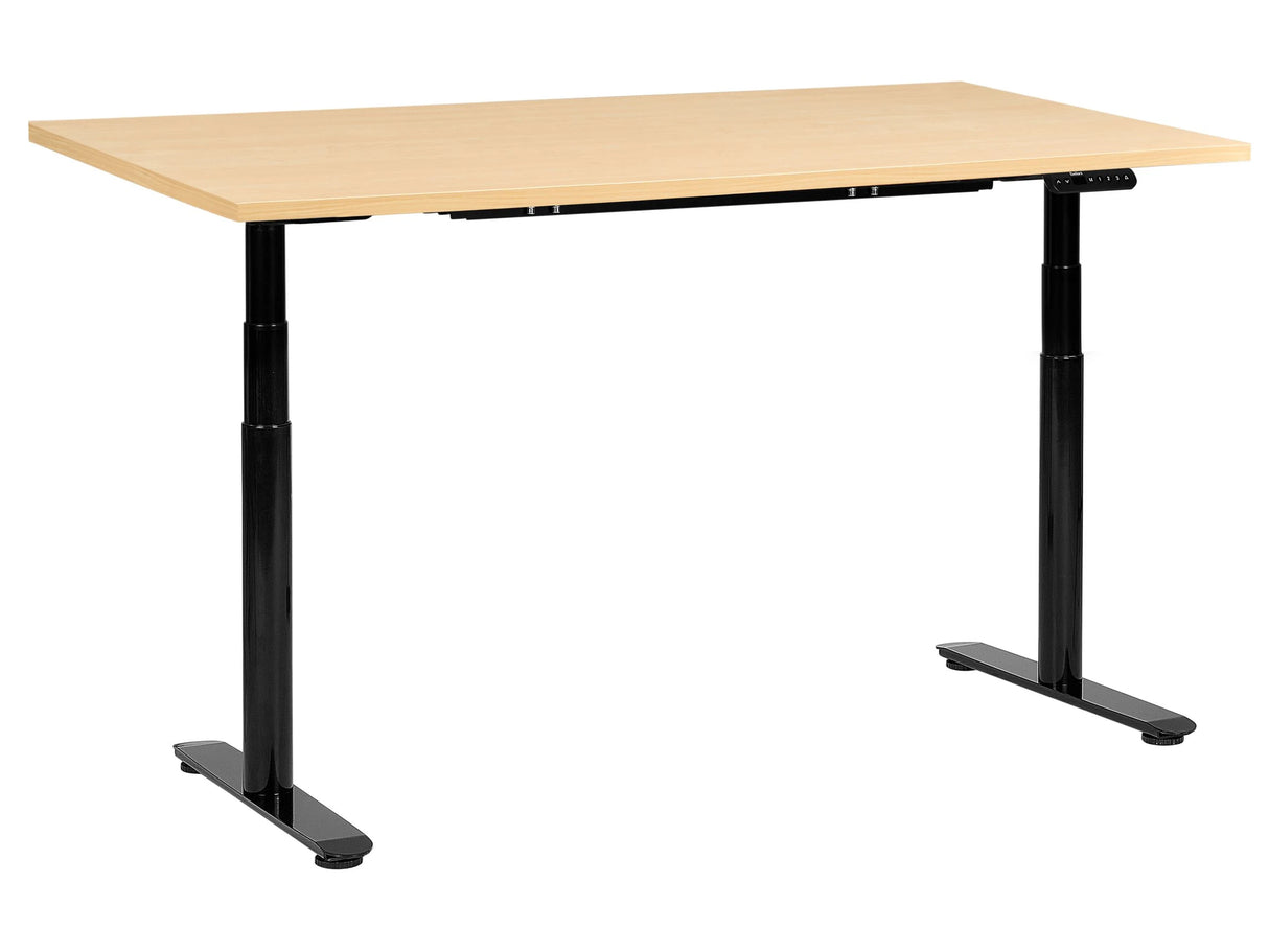 Electrically Adjustable Desk Light Brown Tabletop Black Steel Frame 160 x 72 cm Sit and Stand Round Feet Modern Design Beliani