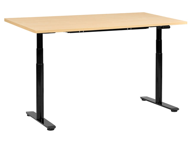 Electrically Adjustable Desk Light Brown Tabletop Black Steel Frame 160 x 72 cm Sit and Stand Round Feet Modern Design Beliani