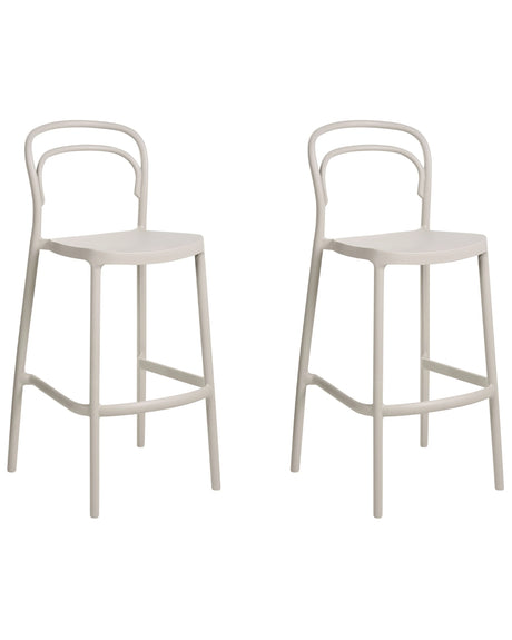 Set of 2 Bar Chairs Beige Plastic Modern Weather Resistant Indoor and Outdoor Use Beliani