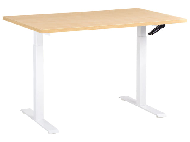 Manually Adjustable Desk Light Brown Tabletop White Steel Frame 120 x 60 cm Sit and Stand Square Feet Modern Design Office Beliani