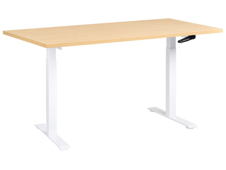 Manually Adjustable Desk Light Brown Tabletop White Steel Frame 160 x 72 cm Sit and Stand Square Feet Modern Design Office Beliani