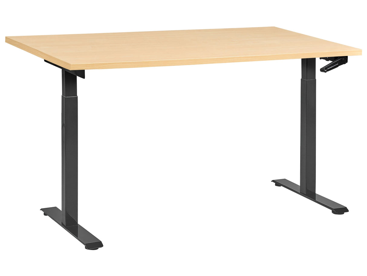 Manually Adjustable Desk Light Brown Tabletop Black Steel Frame 160 x 72 cm Sit and Stand Square Feet Modern Design Office Beliani