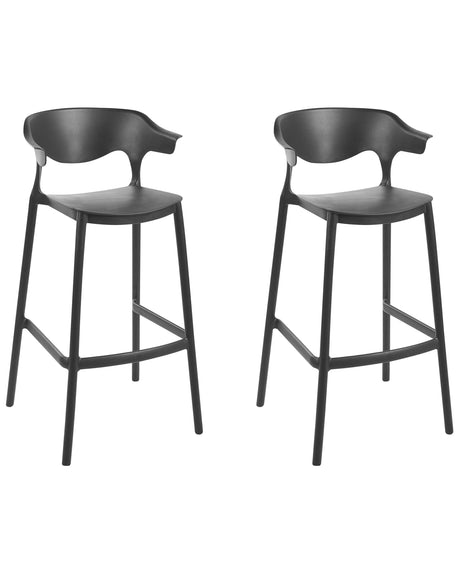 Set of 2 Garden Bar Chairs Black Polypropylene Lightweight Weather Resistant Plastic Indoor Outdoor Modern Beliani