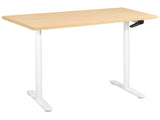 Manually Adjustable Desk Light Brown Tabletop White Steel Frame 120 x 60 cm Sit and Stand Round Feet Modern Design Office Beliani