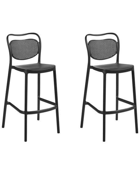 Set of 2 Bar Chairs Black Plastic Retro Weather Resistant Indoor and Outdoor Use Beliani