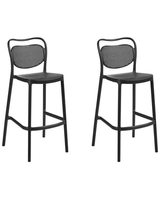 Set of 2 Bar Chairs Black Plastic Retro Weather Resistant Indoor and Outdoor Use Beliani