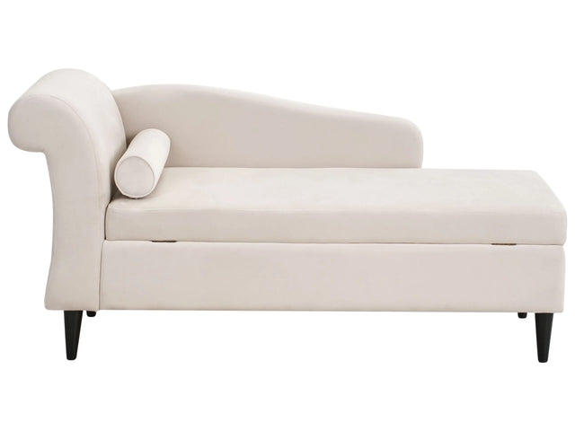 Chaise Lounge Beige Velvet Upholstery with Storage Left Hand with Bolster Beliani