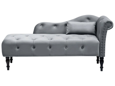 Chaise Lounge Grey Velvet Button Tufted Upholstery Right Hand with Cushion Retro Traditional Style Beliani