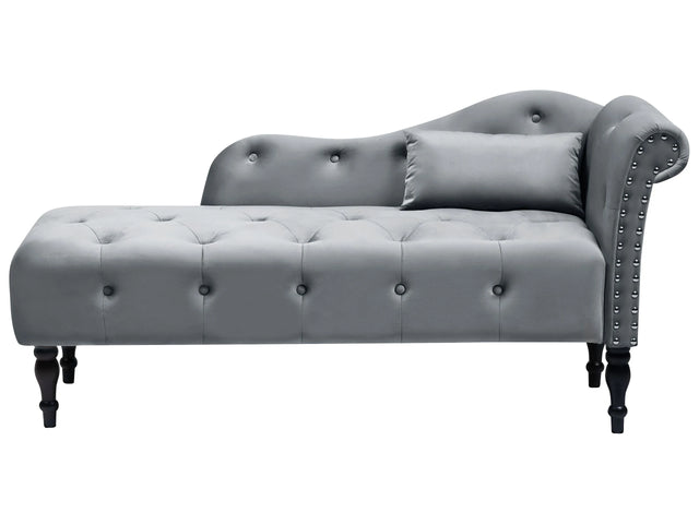 Chaise Lounge Grey Velvet Button Tufted Upholstery Right Hand with Cushion Retro Traditional Style Beliani