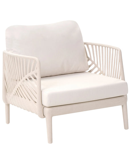 Garden Armchair Light Beige Synthetic Frame Outdoor Chair with Cushions Modern Style Beliani