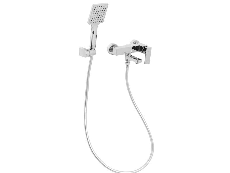 Wall Mounted Bath Mixer Set Silver Brass Single Spout Handheld Shower Head with Switch Modern Style Beliani