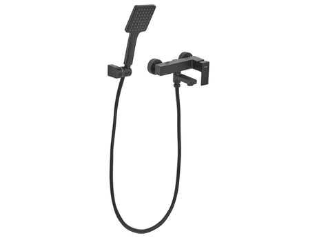 Wall Mounted Bath Mixer Set Black Brass Single Spout Handheld Shower Head with Switch Modern Style Beliani