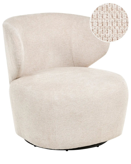 Accent Armchair Beige Polyester Upholstery Swivel Modern Large Seat Square Curved Backrest Beliani