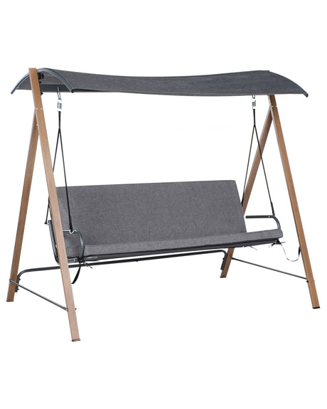 Patio Swing Grey Fabric Steel Frame 3 Seater Garden Outdoor Beliani