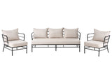 Garden Set Light Beige Fabric Cushions Removable Covers Seat 3 Seater Sofa with Armchairs Black Aluminium Frame Beliani