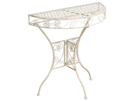 Garden Bistro Table Light Beige  Metal Iron Frame 80 x 36 cm Floral Pattern Tabletop Vintage Style Outdoor Beliani